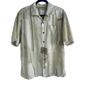 TOMMY BAHAMA Yellow Floral 100% Silk Short Sleeve Button Down Camp Shirt Medium